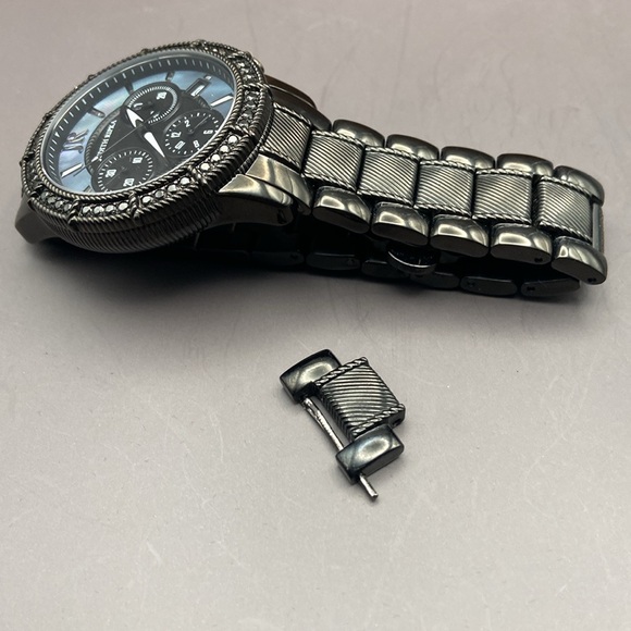 Judith Ripka Stainless Steel Chronograph Textured Watch Black Average - Picture 11 of 11